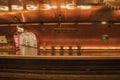 Arts et Metiers subway station platform covered by copper sheets in Paris.